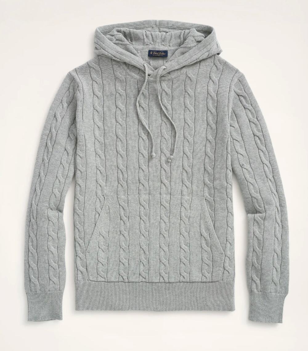 Brooks Brother Gray Cotton Cable Knit Hoodie Sweater NWT Size L